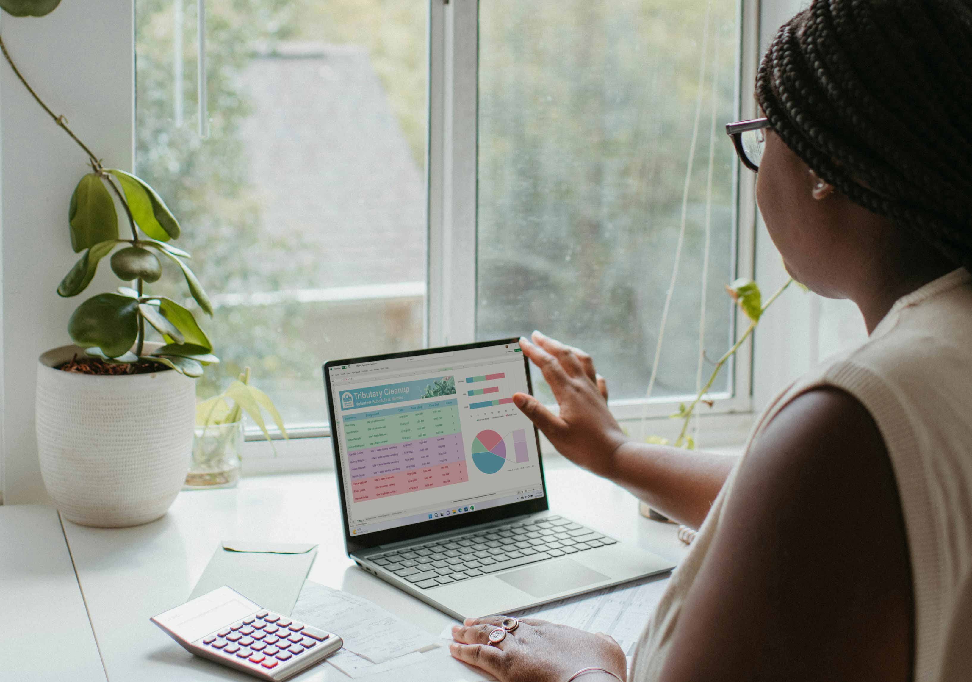 female working on a tax preparation job