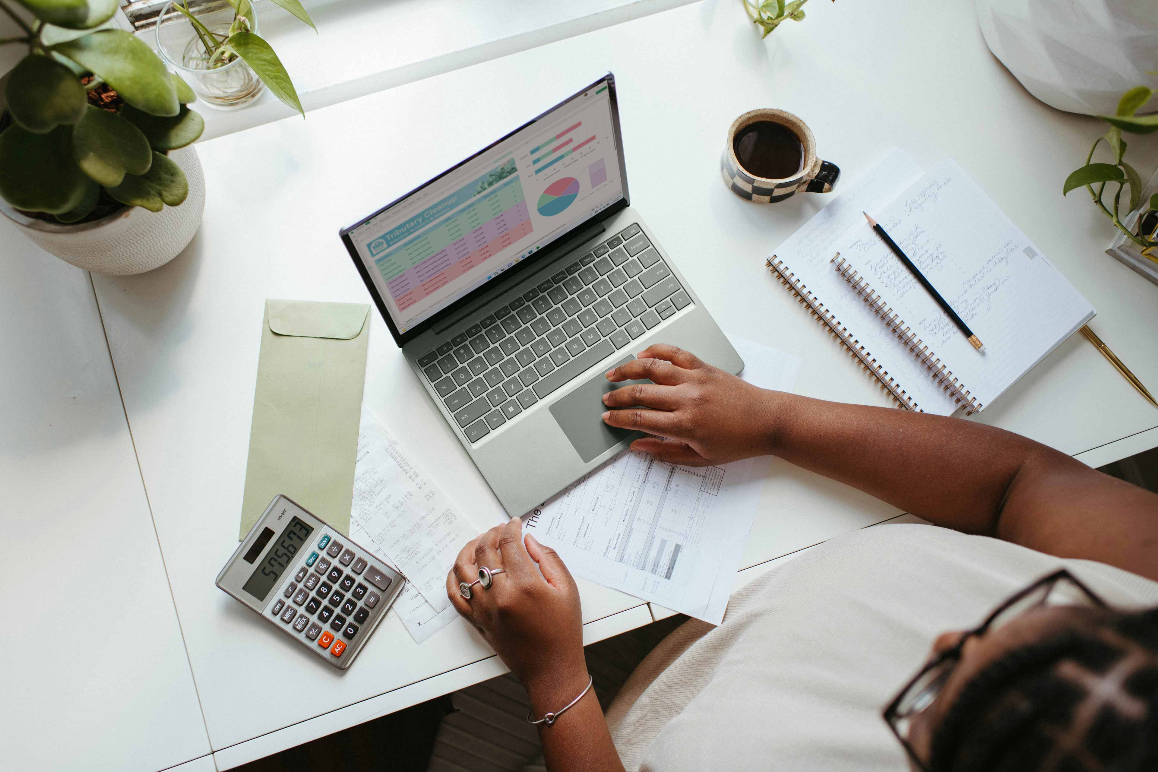lady working on her finances in her computer